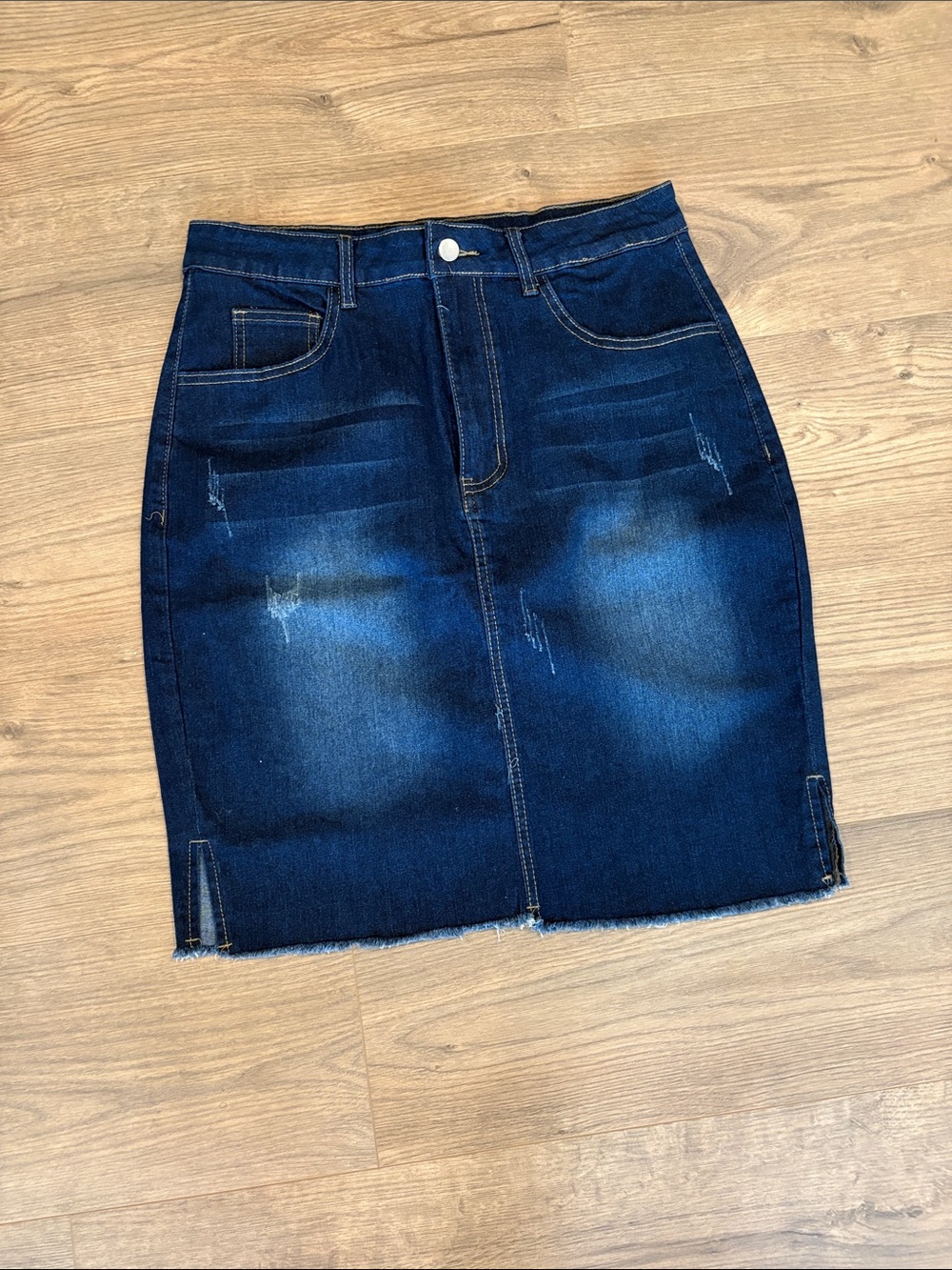 SHEIN Dark Blue Washed Denim Pencil Skirt